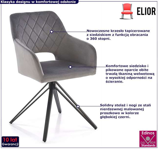 popielate tapicerowane krzesło obrotowe Kendra