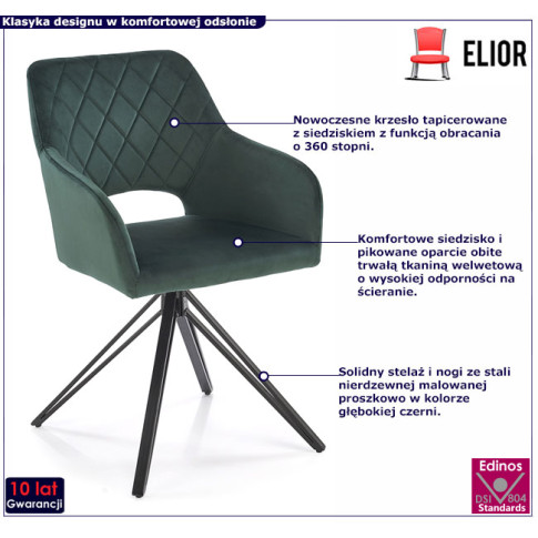metalowe tapicerowane krzesło zielone Evaris