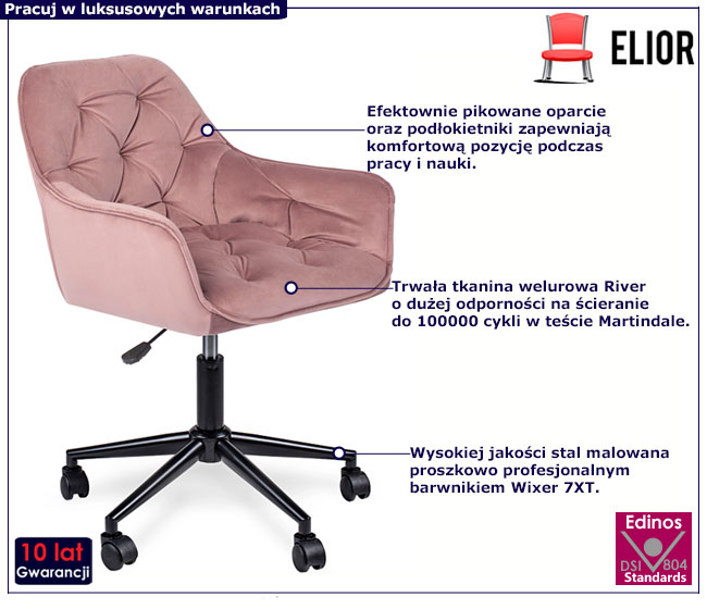 Różowy welurowy fotel obrotowy Xami 3X