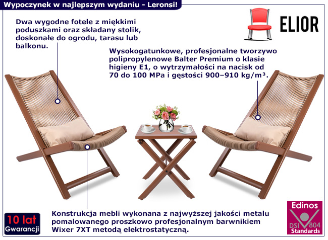 Zestaw wypoczynkowy na balkon Limora kolor toffi