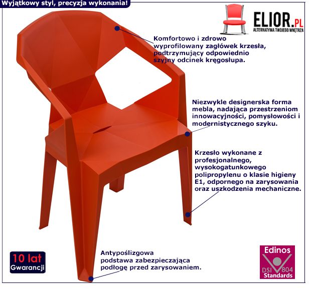 Czerwone krzesło Jaksen - modne