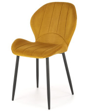 Musztardowe tapicerowane krzesło metalowe - Velnis