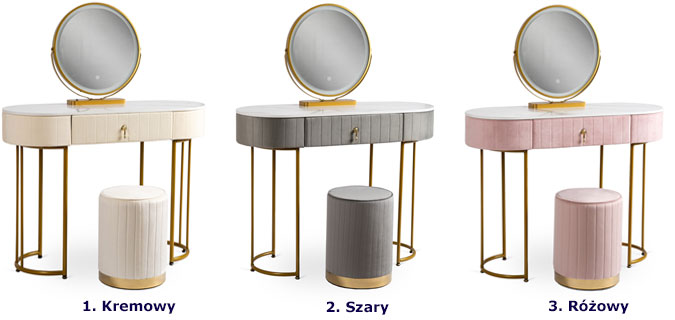 Szara owalna tapicerowana toaletka glamour Erton 3X