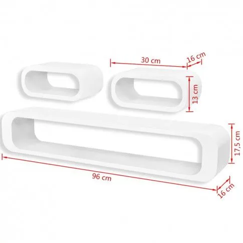 Wymiary zestawu białych półek ściennych Mins 2X