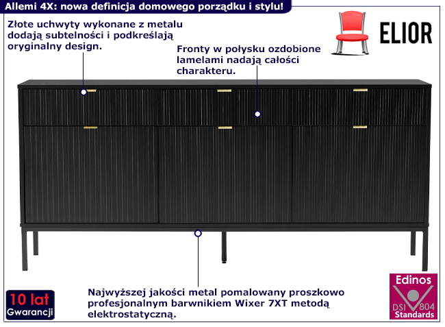 Czarna komoda z lamelami Ceres 4X