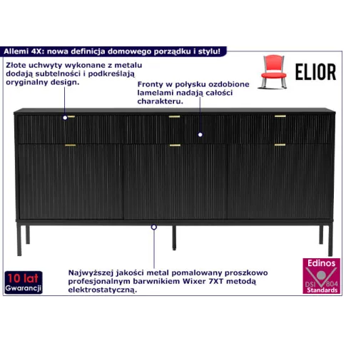 Czarna komoda w stylu glamour Allemi 4X