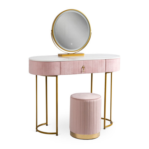 Różowa owalna toaletka z lustrem Adorva