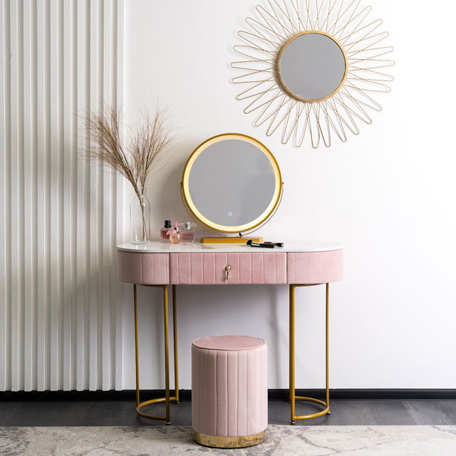 Różowa toaletka glamour z pufą Adorva 3x