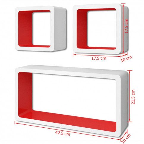 Szczegółowe zdjęcie nr 8 produktu Zestaw biało-czerwonych półek ściennych - Lara 2X