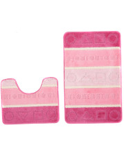 Puszysty różowy komplet chodników do łazienki w geometryczne wzory - Lisox 3X w sklepie Edinos.pl