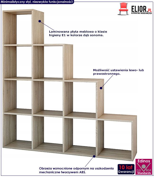 Schodkowy regał na książki dąb sonoma Maleo 5X