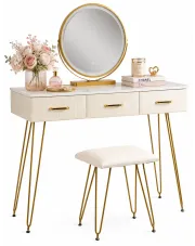 Kremowa tapicerowana toaletka glamour z 3 szufladami - Merina w sklepie Edinos.pl