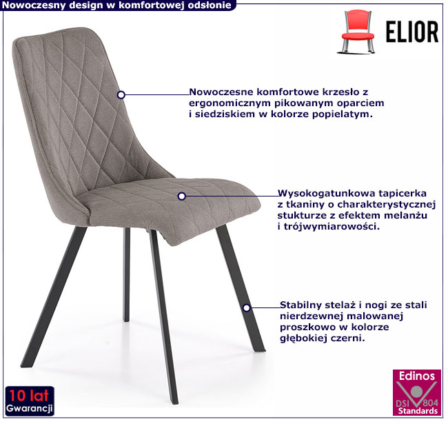 popielate tapicerowane krzesło Ivaron