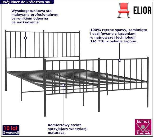Czarne metalowe łóżko Fiver