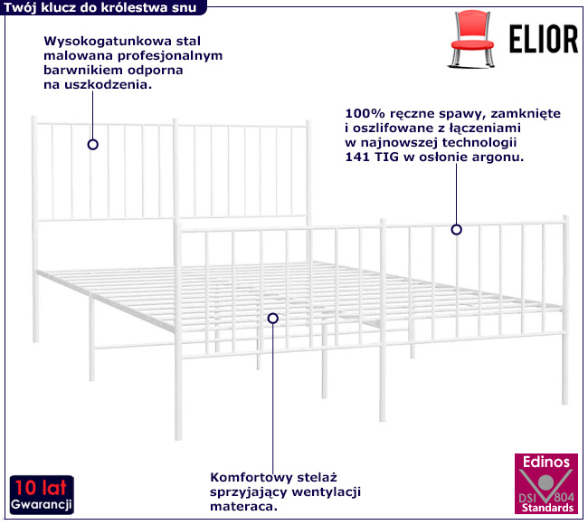 Białe metalowe łóżko Zanari
