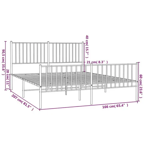 Wymiary łózka metalowego Romaxo 160 cm