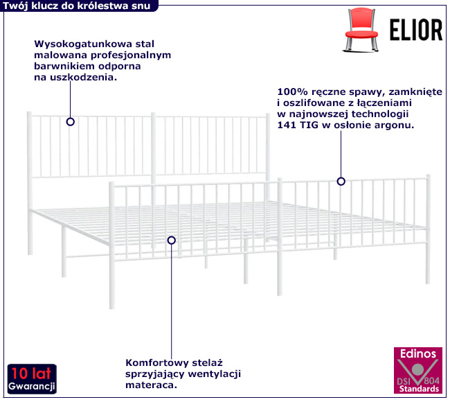 Białe metalowe łóżko małżeńskie Romaxo