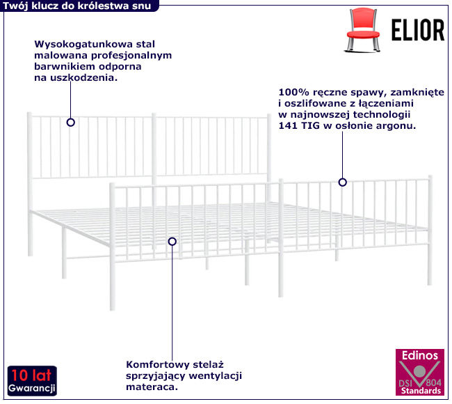 Białe metalowe łóżko małżeńskie Fiver