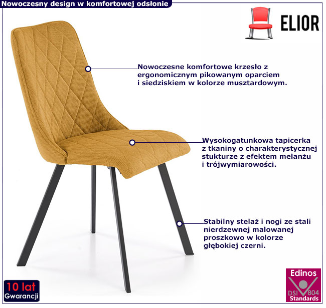 musztardowe tapicerowane krzesło Ivaron