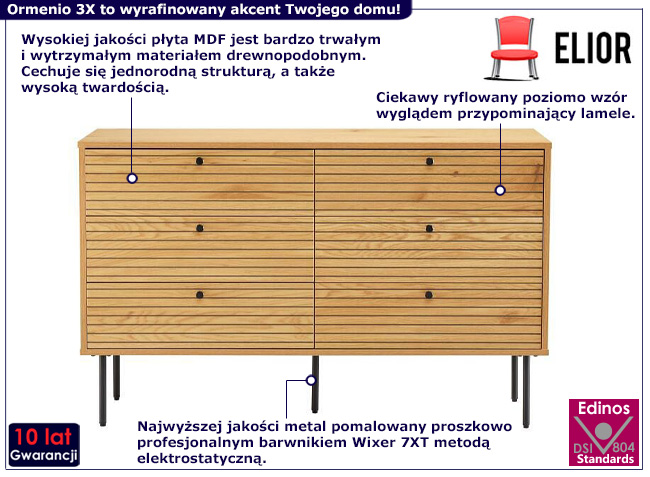 Nowoczesna komoda z 6 szufladami Bergan 3X