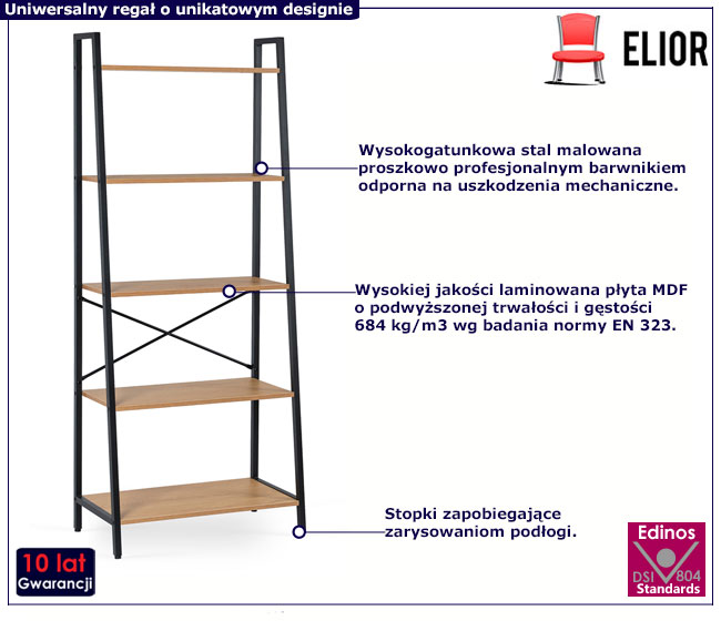 Otwarty wysoki regał z 5 półkami w stylu loft Firlox