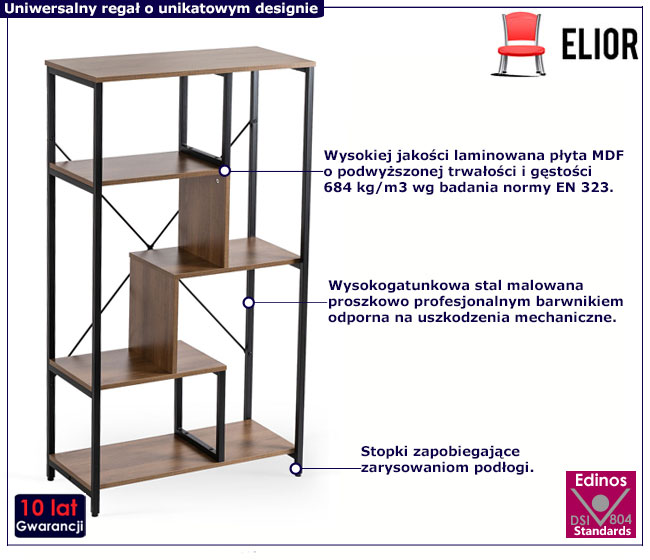 Nowoczesny otwarty regał z półkami czarny+orzech Korente
