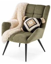 Skandynawski oliwkowy fotel uszak - Arveno w sklepie Edinos.pl