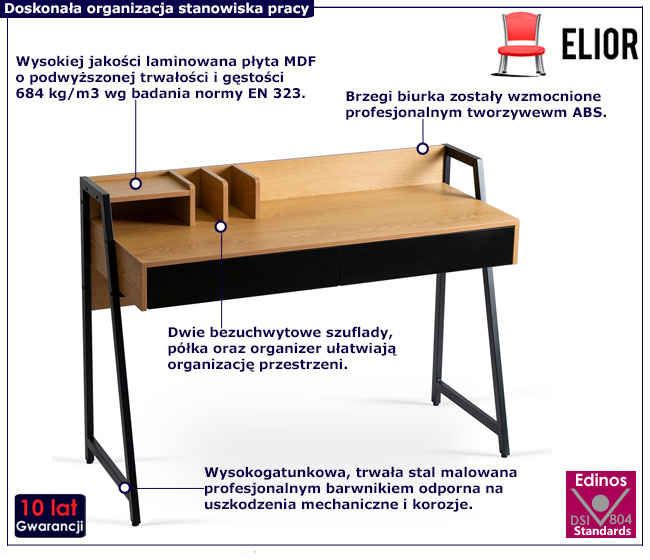 Eleganckie gabinetowe biurko w kolorze dębu Dalia