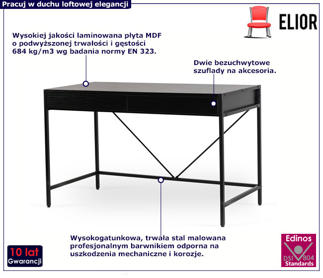 Minimalistyczne czarne proste biurko Tozi