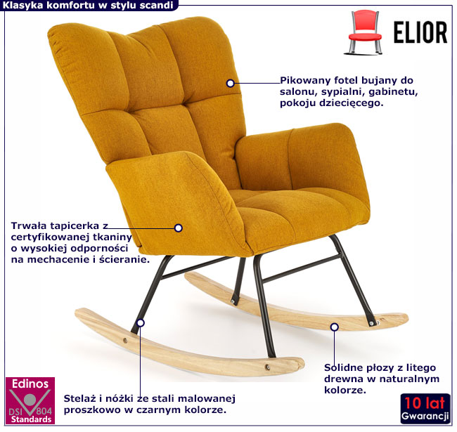 musztardowy bujany fotel Zofis