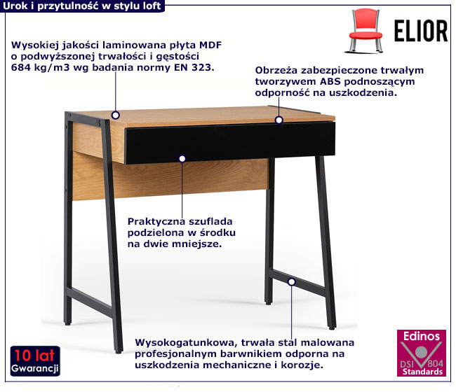 Minimalistyczne loftowe małe biurko dąb + czarny Monato