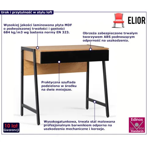 Loftowe małe biurko na metalowych nogach Azok