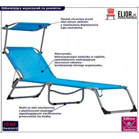 Fotografia Leżak ogrodowy z regulowanym daszkiem Adis - lazurowy z kategorii Leżanki i siedziska ogrodowe