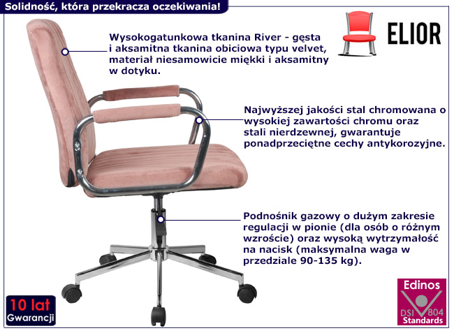 Różowe welurowe krzesło obrotowe Renzo