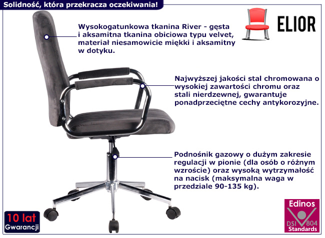 Szare welurowe krzesło obrotowe Janello