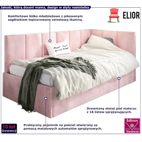 Fotografia Różowe tapicerowane łóżko młodzieżowe 80x200 - Barnet 3X z kategorii Łóżka i materace