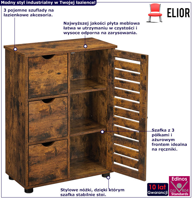 Szafka łazienkowa loft z 3 szufladami Giato