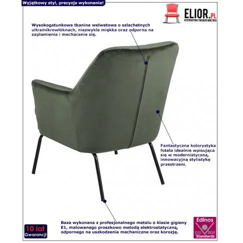 Welwetowy fotel Amili - zielono czarny