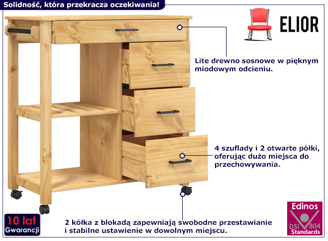 Wózek kuchenny z szufladami Vienne 4X naturalne drewno
