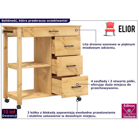 Wózek kuchenny z szufladą Remmir 4X kolor naturalny