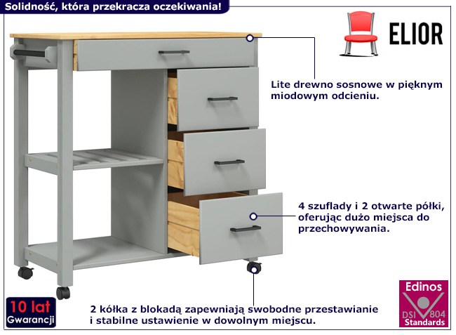 Szary wózek kuchenny z szufladami Vienne 4X