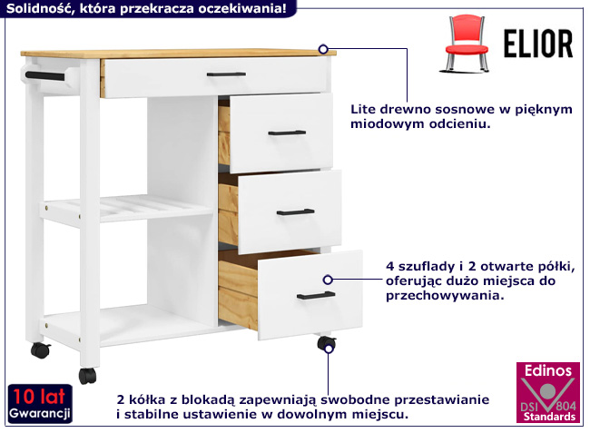 Biały wózek kuchenny z szufladami Vienne 4X