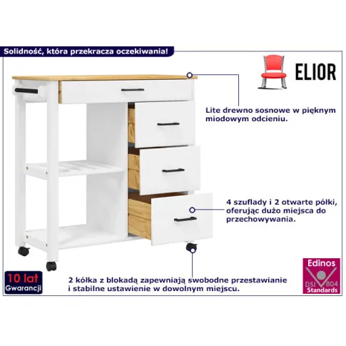 Wózek kuchenny z szufladą Remmir 4X kolor biały