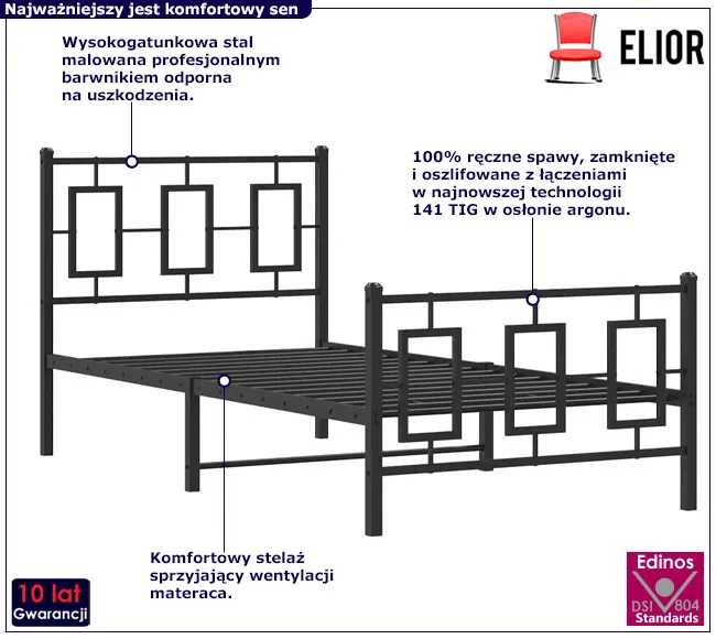 Czarne metalowe łóżko Romaxo