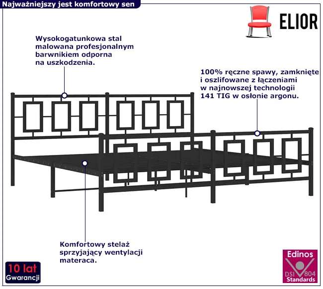 Czarne metalowe łóżko pojedyncze Romaxo