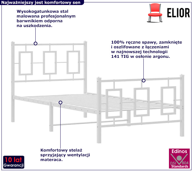 Białe metalowe łóżko Esenti