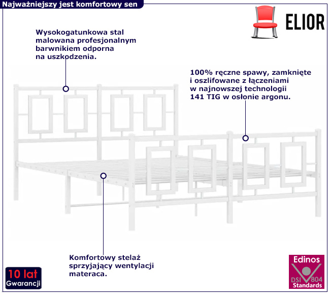 Białe metalowe łóżko Esenti