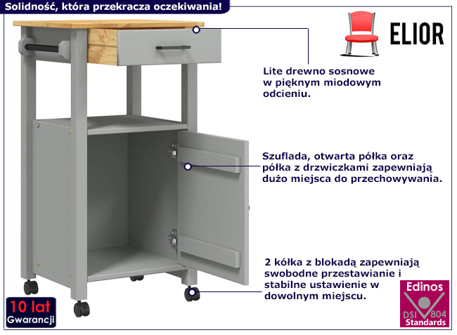 Szary wózek kuchenny z szufladą Remmir 6X