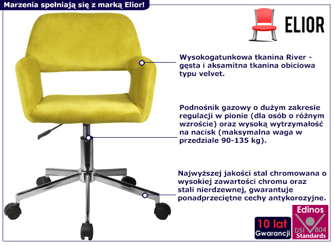 Żółty welurowy fotel obrotowy Mefrox