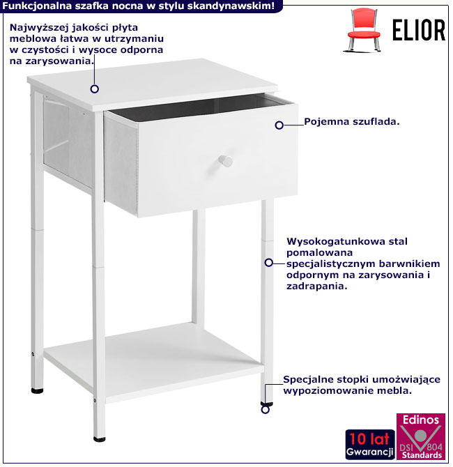 Biała szafka nocna z szufladą Divano